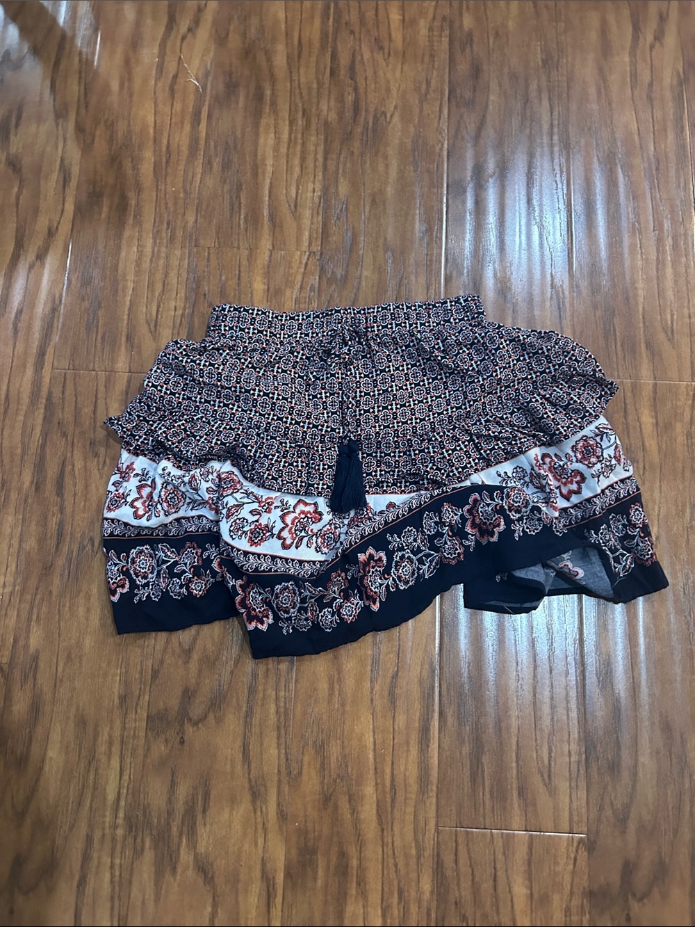 Blue Rain Navy, White and Rust Floral Tiered Skort